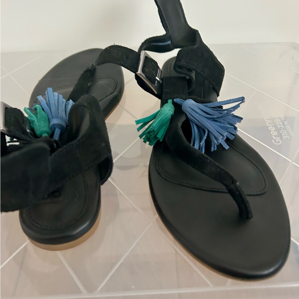 UGG Black Sandals with Blue and Green Tassels